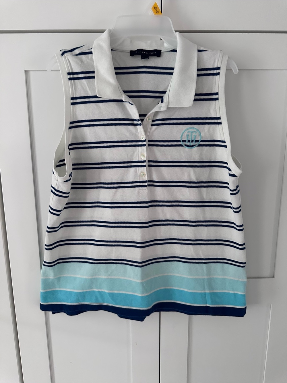 Tommy Hilfiger White Tank Top with Navy & Light Blue Stripes